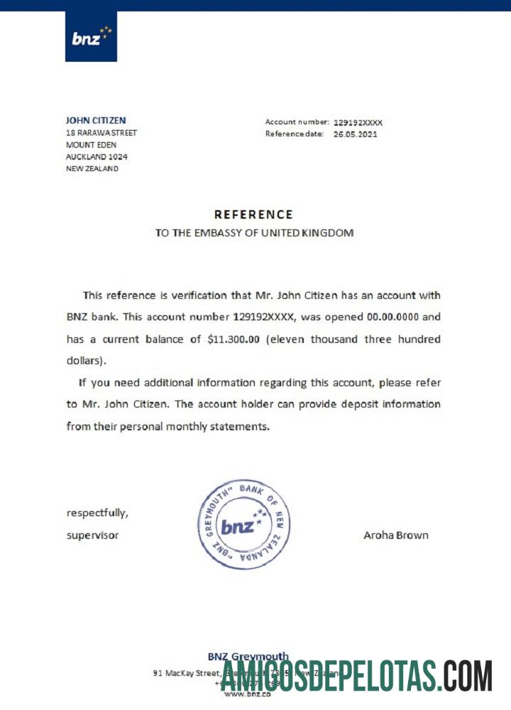 Referência BNZ da Nova Zelândia amostra